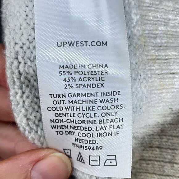 Men's Upwest Soft Gray Crewneck Sweater with tan accents sz. Medium #BB - Picture 4 of 7